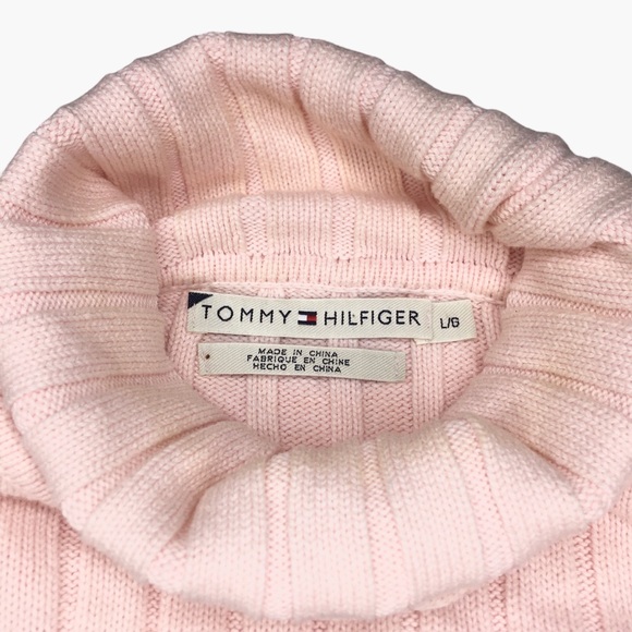 Tommy Hilfiger Turtleneck Sweater with Logo 100% Cotton Pink Size L Vintage - Picture 2 of 6